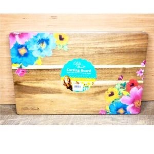 Pioneer WomaN Wood Cutting Board Floral Breezy Blossom 12" x 18" New Acacia Teal